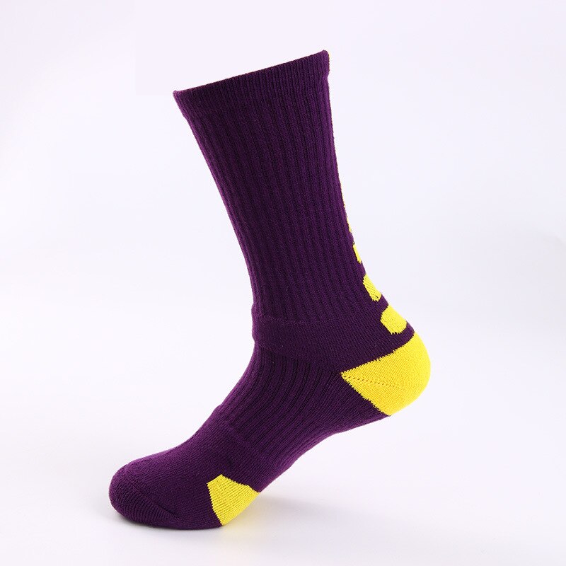 Classic High-top Towel Sports Socks Men Terry Thick Non-slip Elite Basketball Socks Outdoor Running Cycling Socks SKG002: purple