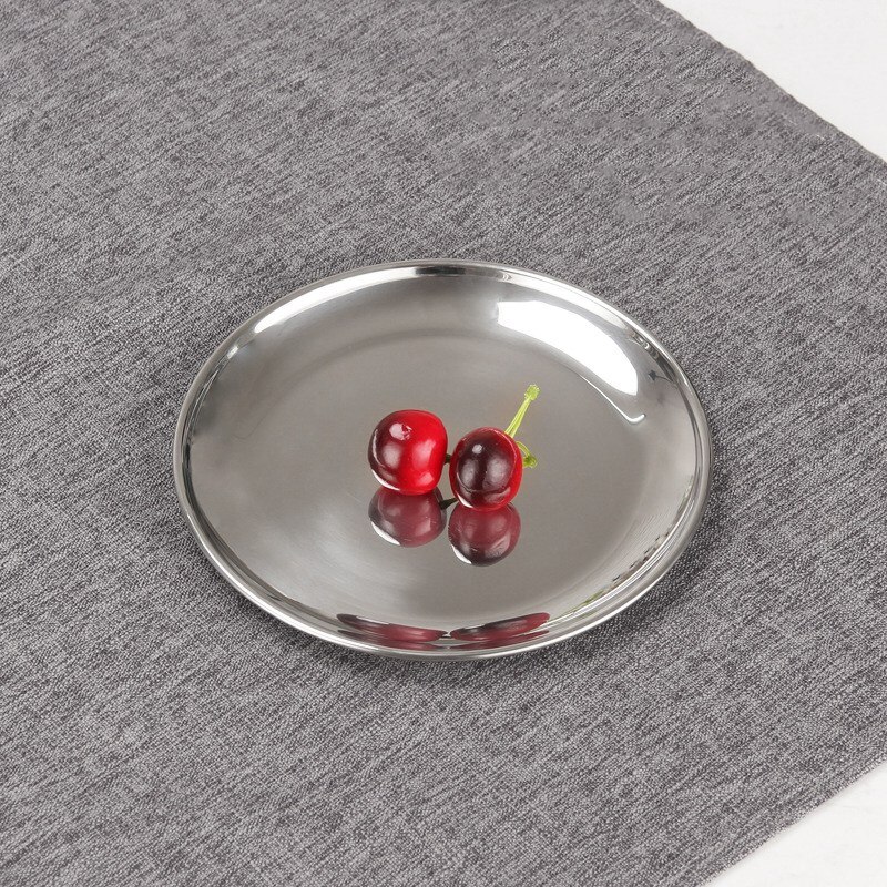 Diameter Circular Cold Plate Disc Stainless Steel Flat Plate Dishware Thickened Shallow Tray Restaurant Plate Flat Dish