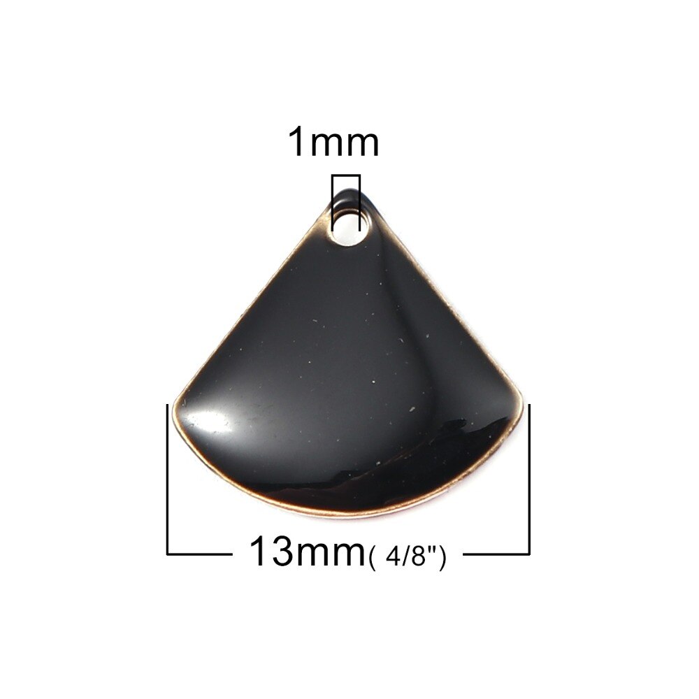 Doreenbeads moda cobre esmaltado lantejoulas pingente fan-em forma de bronze cor preto vermelho branco jóias diy 13mm x 12mm, 10 peças