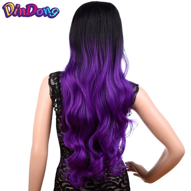 DinDong 26 "Clip in Hair Extensions 220g U-Deel Synthetisch Haar Extensions Fals Haar Haarstukken Voor Vrouwen hittebestendige: # 1B/Paars