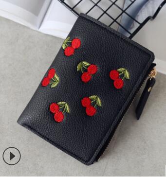 1 teile/los koreanische stil frau casual sticken kirsch kurze brieftasche weibliche pu obst kirsche geldbörse