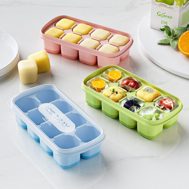 8 Cavity Square Ice Cube Trays Reusable Silicone Ice Cube Mold Bpa Free Ice Maker With Removable Lids Kitchen Accessories