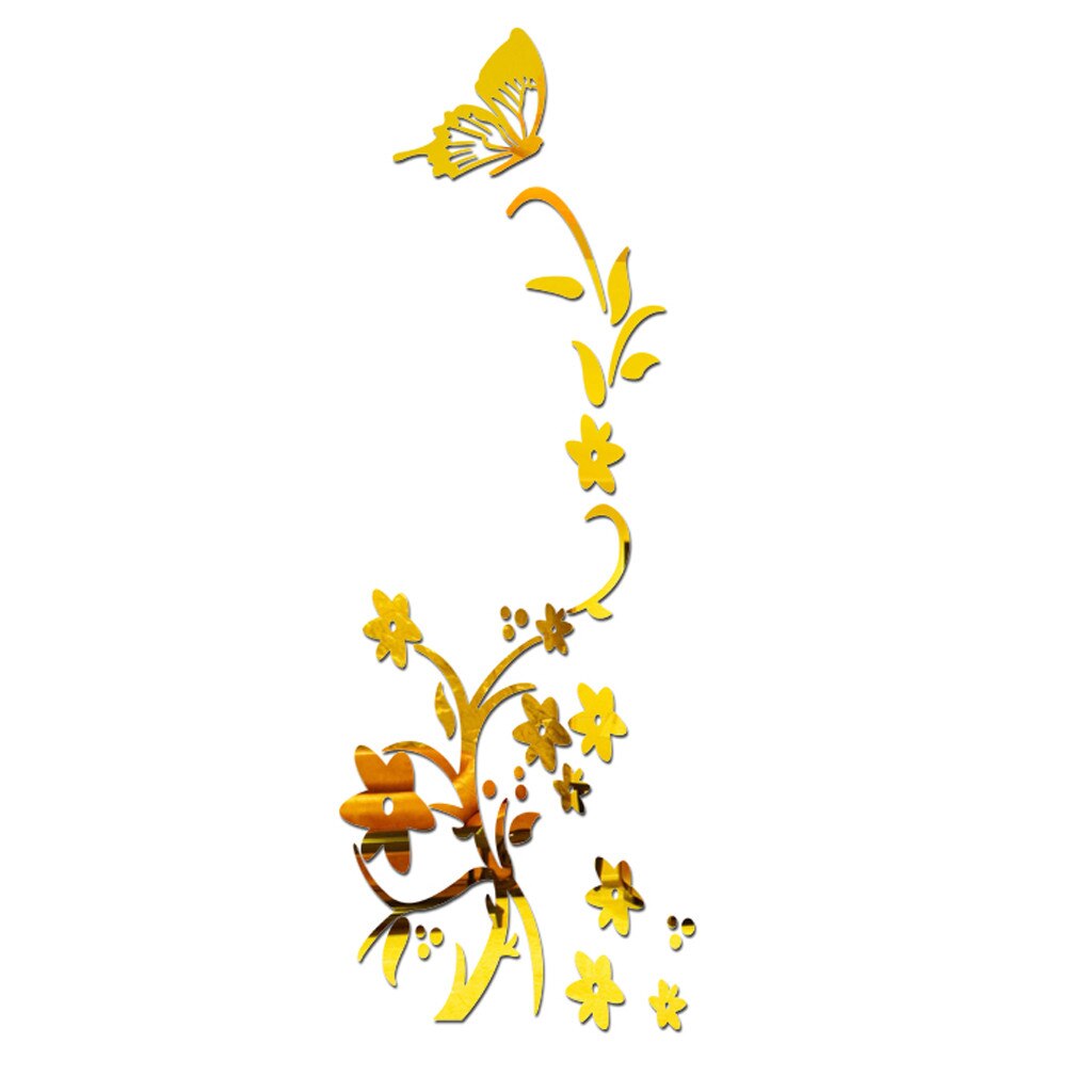 Twórcze lustro naklejki ścienne 3d kwiaty robić składania motyl akrylowa naklejka na ścianę nowoczesne dekoracyjne naklejki lustro odblaskowe tapety: Złota