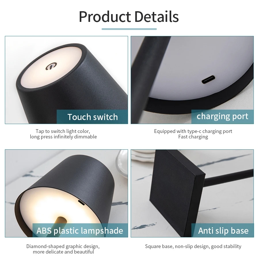 LED-tafellamp Aanraaksensor Oplaadbaar Desktop-nachtlampje Draadloze leeslamp voor Restaurant Hotel Bar Slaapkamer Decor Licht