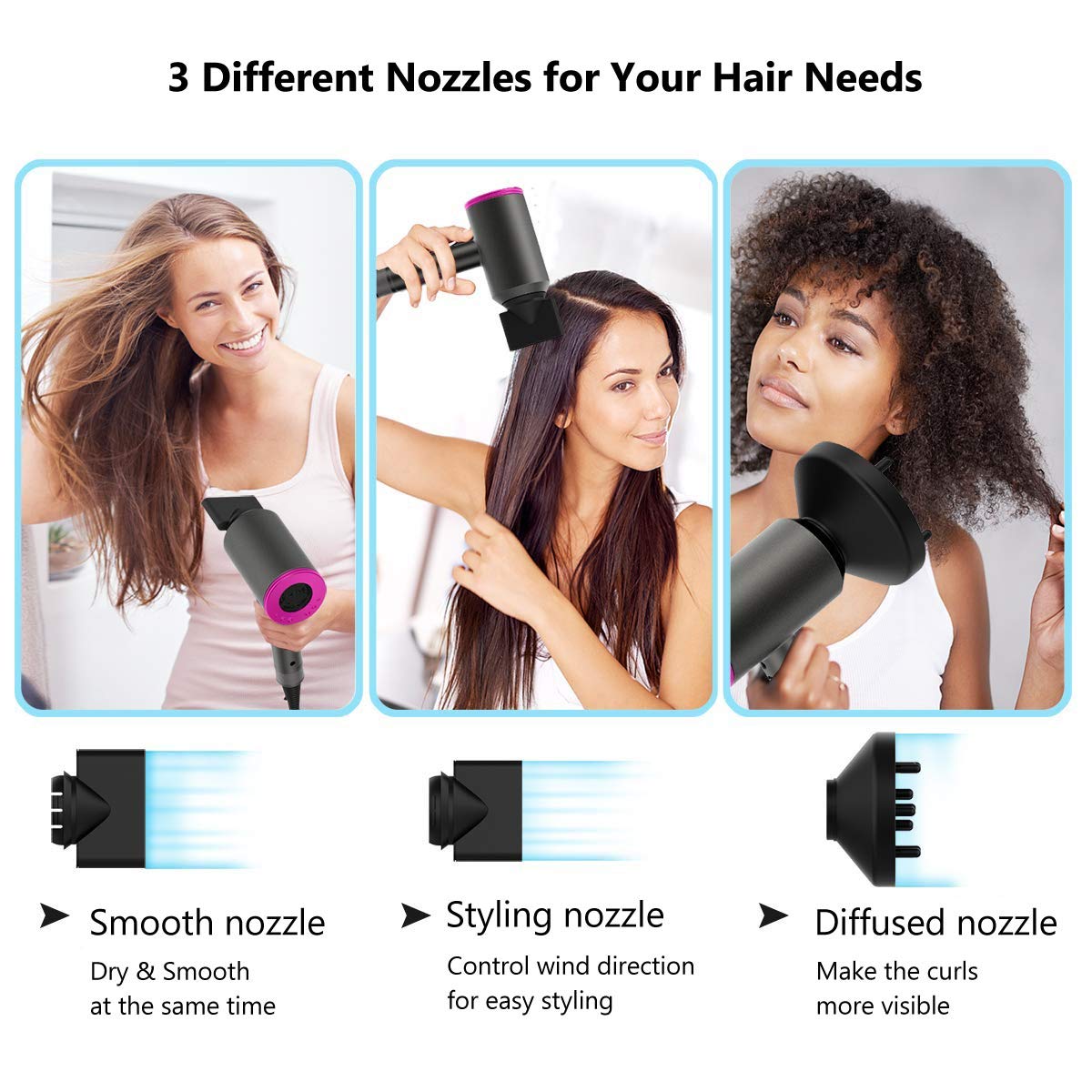 Hair Dryer Strong Wind 3 in 1 Salon Dryer &Cold ionic Air Hammer Styling Tools Women Volume diffuser hairdryer