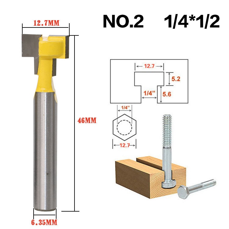 2 stks/set 1/4 Inch Schacht T-Slot Keyhole Cutter Hout Router Bit Carbide Cutter Voor Hout Hex Bolt T -Track Steken Frezen