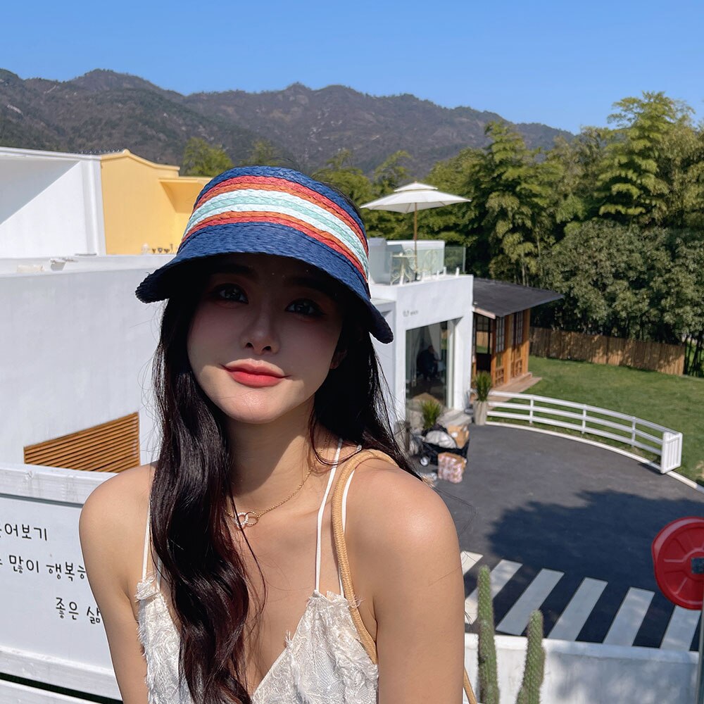 RAFFIA Summer lady Empty Top Sun Visor Hat Beach hat Summer hats straw Wide Brim Sun Caps UV Protection Hat For Men And Women