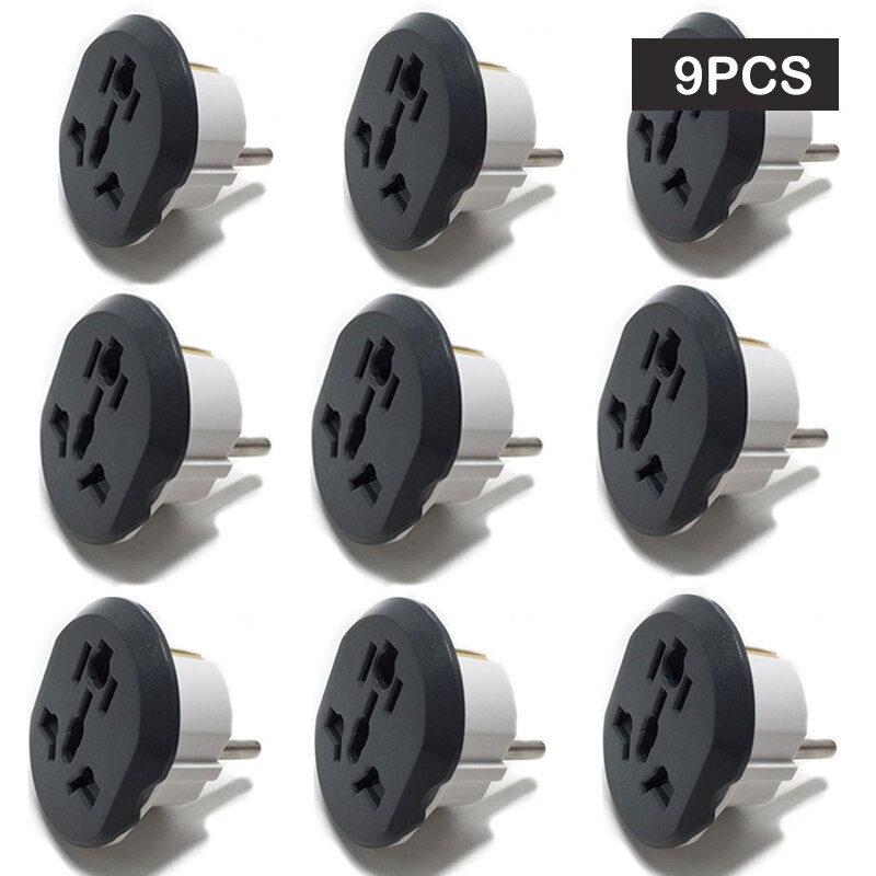 Auktion eu adapter 16a elektriske stik us uk au til eu stik universal strømskinne stik konverter euro  ac 220v til hjemrejse: 9 stk sort