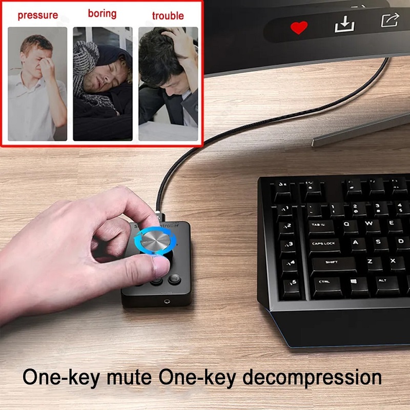 3- modes usb adapter external sound card bluetooth multimedia pc speakers with computer audio volume control knob controller