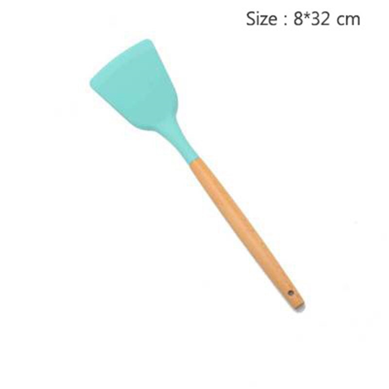Silicon Kitchen Utensil Set 11 Pieces Kitchenware Set with Wooden Handle Nonstick Cookware Green Kitchen Tools: 8