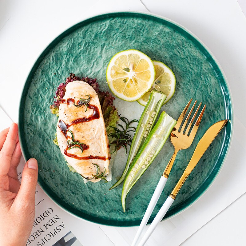 Color Stone Grain Western Plate Ceramic Disc Household Steak Pasta Tray Tableware WF107