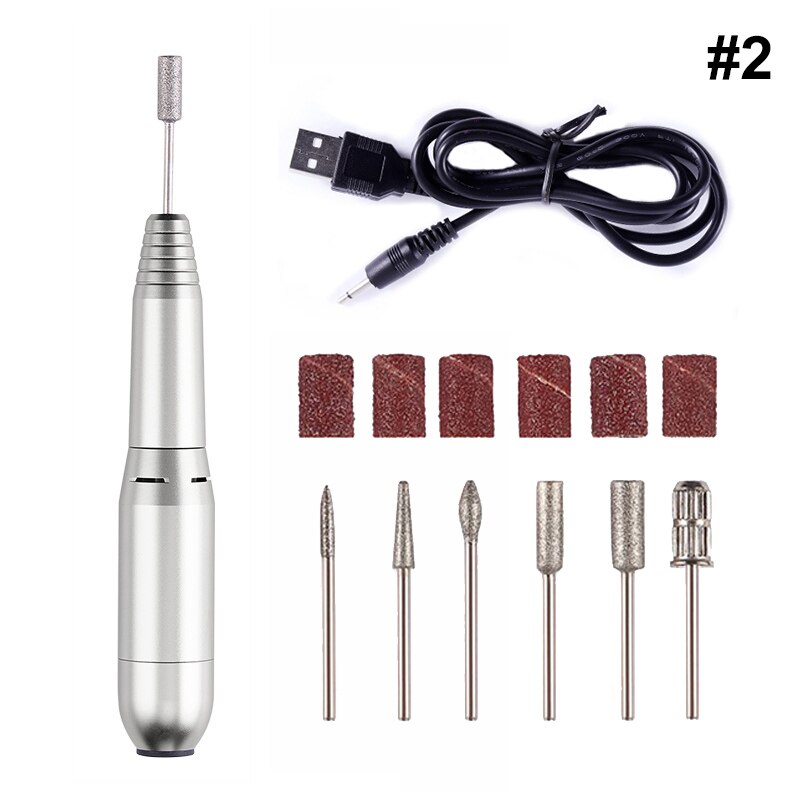Máquina de clavos eléctrica con carga USB de 5 tamaños de 20000 RPM, taladros para quitar esmalte, pedicura, 6 uds, archivo enarenado de uñas, bandas para arte de uñas: Sliver