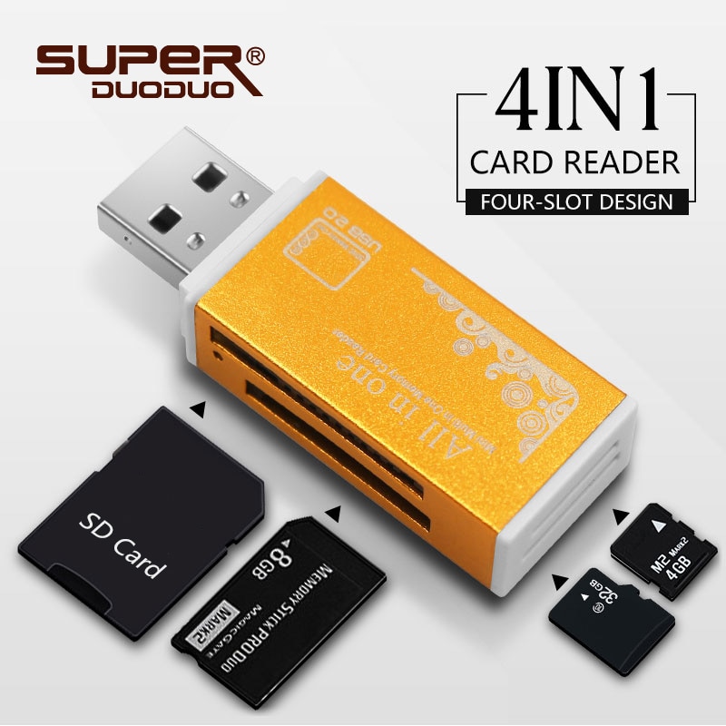 de USB 2,0 en 1 Multi adaptador de lector de tarjeta de memoria Micro SD SDHC TF M2 MMC