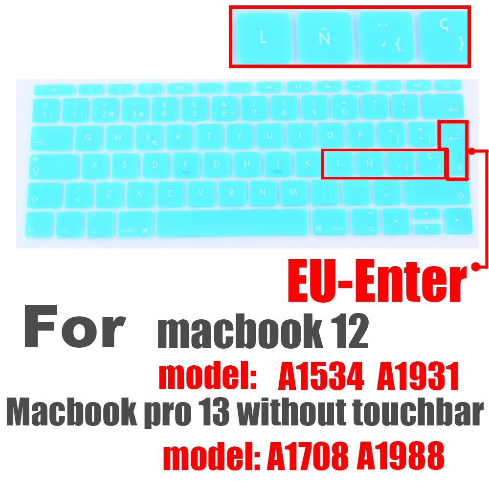 Hiszpański Laptop kolor silikonowa klawiatura pokrywa dla macbook pro13 A1708 A1988 12 &quot;retina A1534 A1931 folia ochronna klawiatura przypadku: EU Spanish blue S