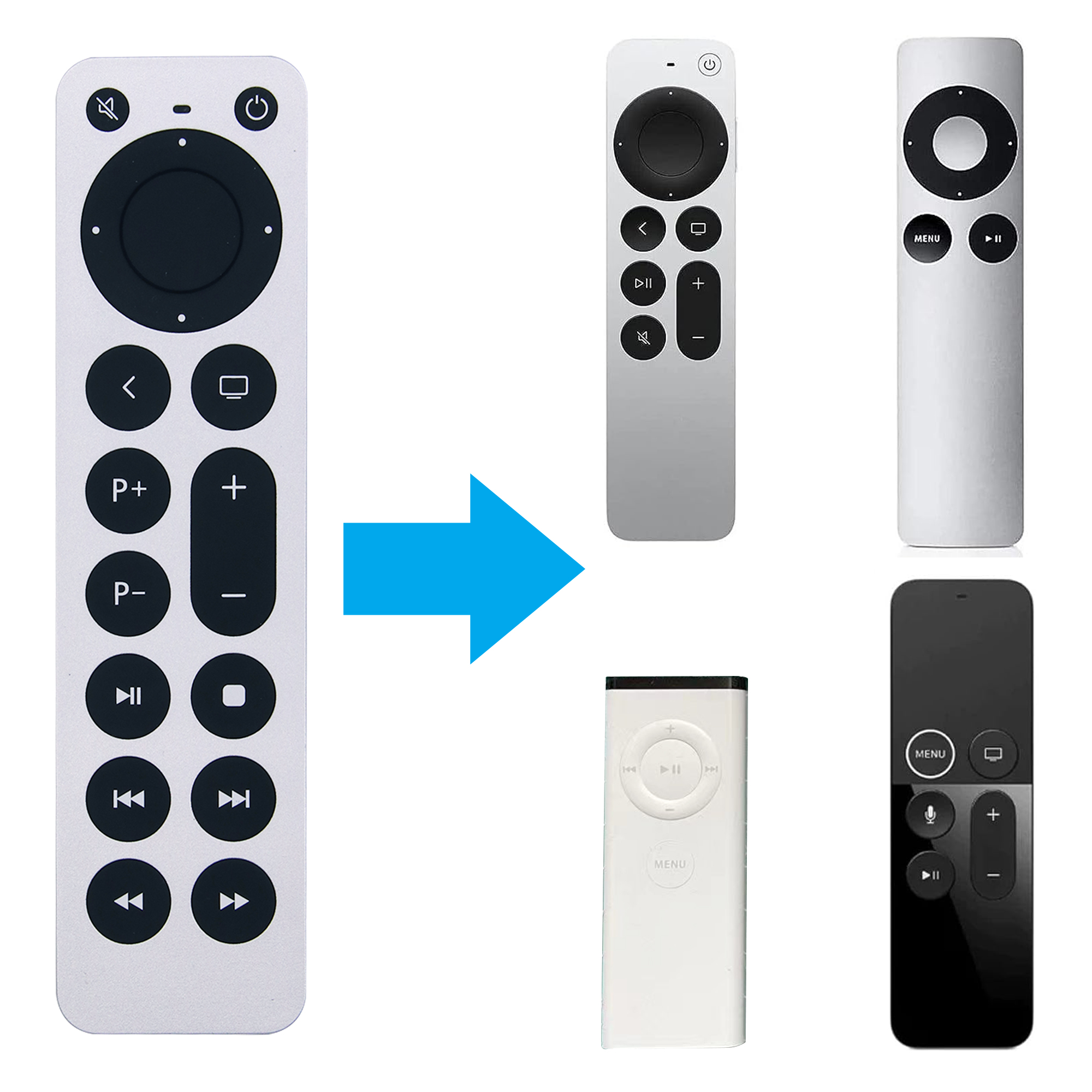 Ersatz-Apple-TV-Fernbedienung für Apple TV 4K Gen 1 2 3 4 HD A2169 A1842 A1625 A1427 A1378 A1218 mit Power- und TV-Steuerungsfunktion