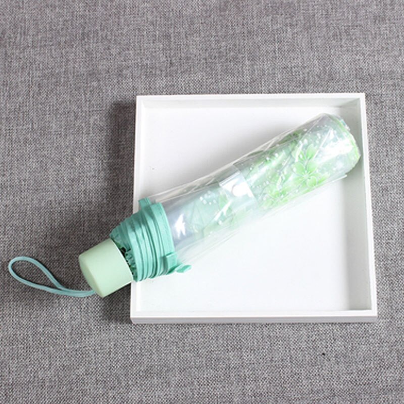 Japanese Cherry Blossom Transparent Umbrella Plastic Girl Female Cute Flower Rain Umbrellas 3 Folding Women Clear Umbrella Small: Non-automatic Green