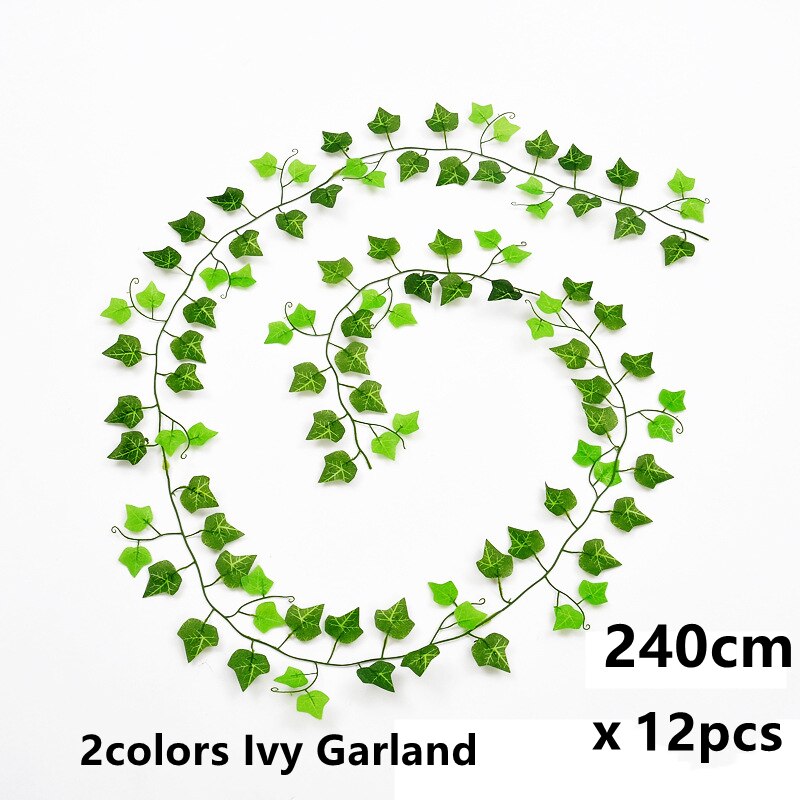 12 Pack Faux Leaf Vines Hanging Ivy Leaf Vine with 100 LED String Lights for Home Kitchen Garden Office Wedding Wall Decorations: Ivy Vine Only