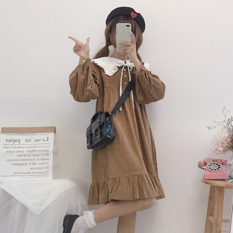 Vestido de Otoño de Lolita, vestido de de té, estilo japonés, Kawaii, cuello marinero, diario, gótico, Lolita
