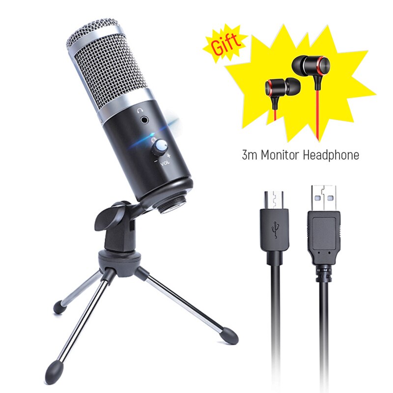 bm 800 Condenser Microphone 3.5mm Headphones jack USB bm800 Microphone for Computer Karaoke Studio Recording mic With Stand: Bundle B