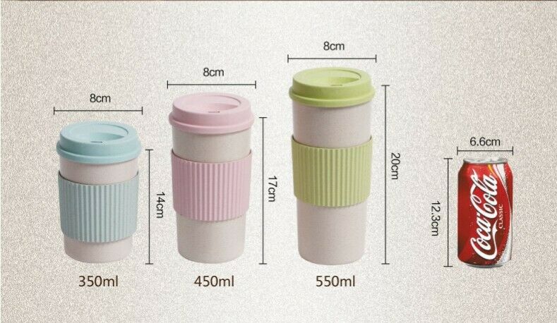Taza de paja de trigo con tapa para el hogar, botella de agua portátil de viaje, respetuosa con el medio ambiente, 350ml, 450ml, 550ml