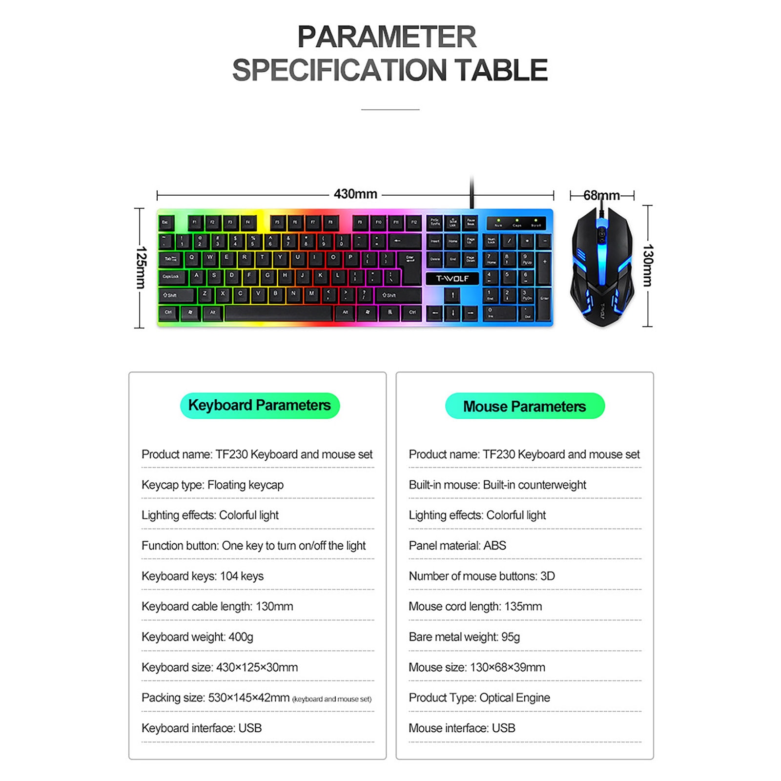 Luminous Gaming Keyboard Mouse Combo Usb Ergonomic Gaming Set for Laptop LED Backlit Keyboard And Mouse Set For PC