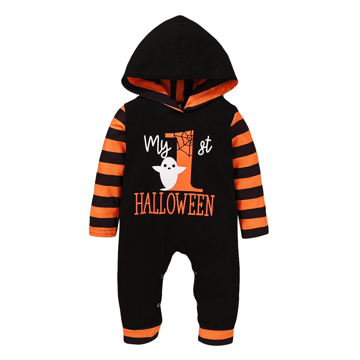 Halloween Pumpkin Romper Toddler Baby Girls Boys Unique Letter Stripe Long Sleeve Jumpsuit Boy’s Hooded Long Pants