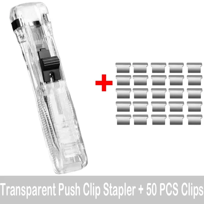 Push Clip Stapler Staple Remover Binder Push Clamp Tape Dispenser Paper Clips Stationery School Office Supplies Bookbinding: Mixed Color