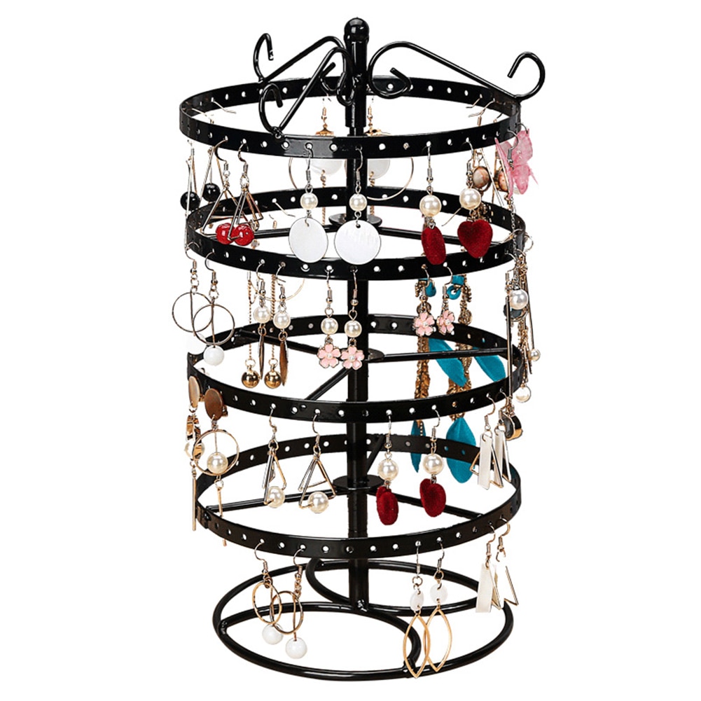 5-Tier Round Rotating Jewelry Organizer - Metal Display Stand Rack for Earrings, Necklaces