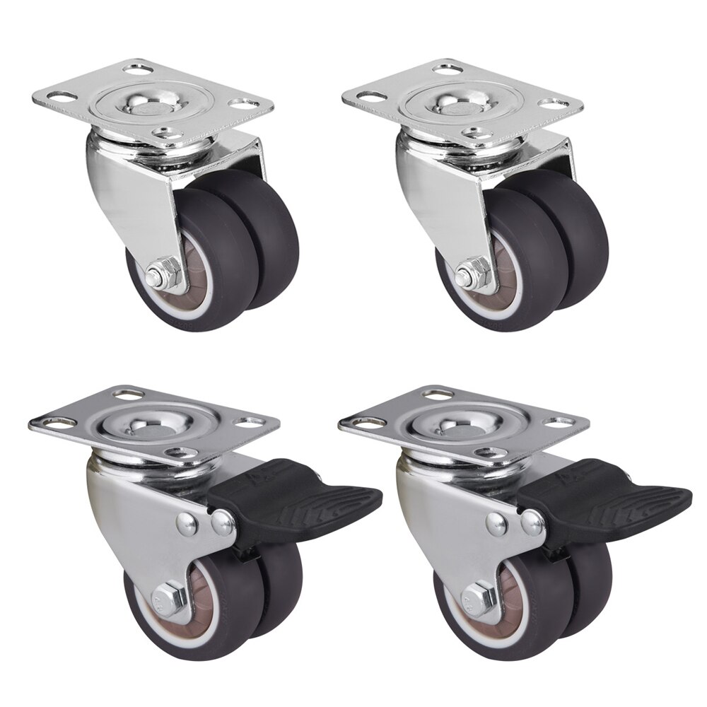 4 Pack Swivel Caster Wheels Heavy Duty Caster Wheels With Top Plate No Noise Wheels For Carts Workbench (2 inch with brake): 4Pcs