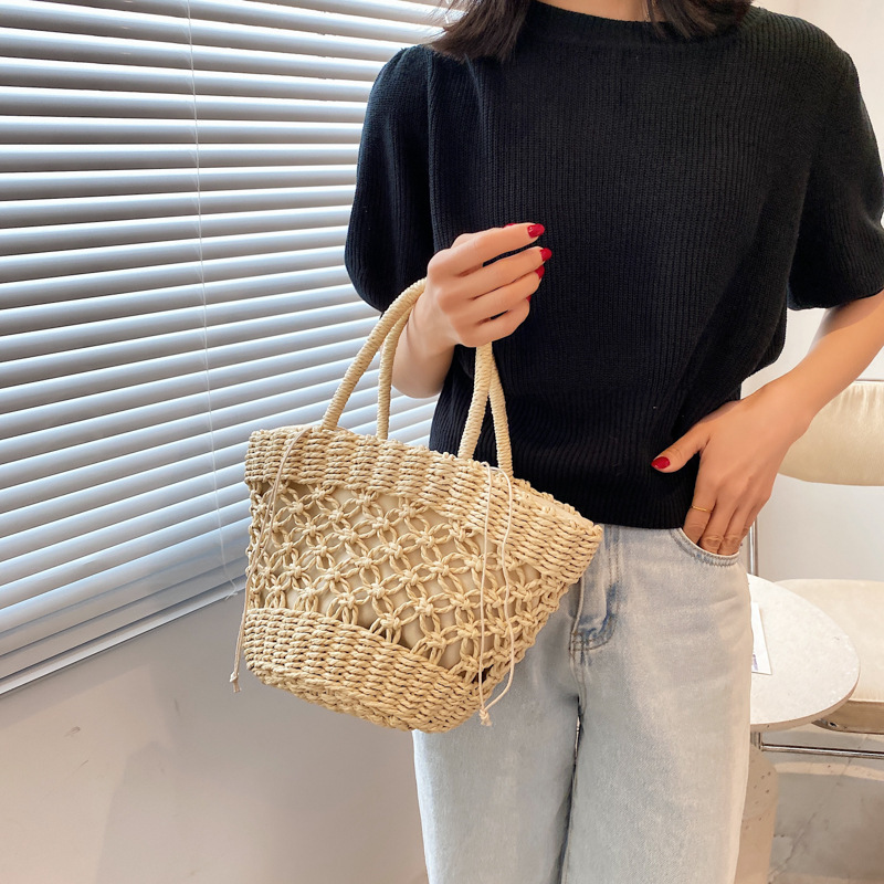 Vrouw Handtassen Stro Zomer Tassen Voor Vrouwen Geweven Tote Breien Grote Capaciteit Strand Reizen Emmer Shopper Schouder Vrouwen Tas: Beige