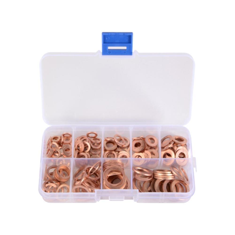 100/150/200/250/300PCS Kupfer Unterlegscheibe Dichtung Mutter Und Bolzen Set Flachring Dichtung Sortiment Kit Mit BoxM6/M8/M10/M12/M14/M16/M18/M20 (Color : 100Pcs M4-M14