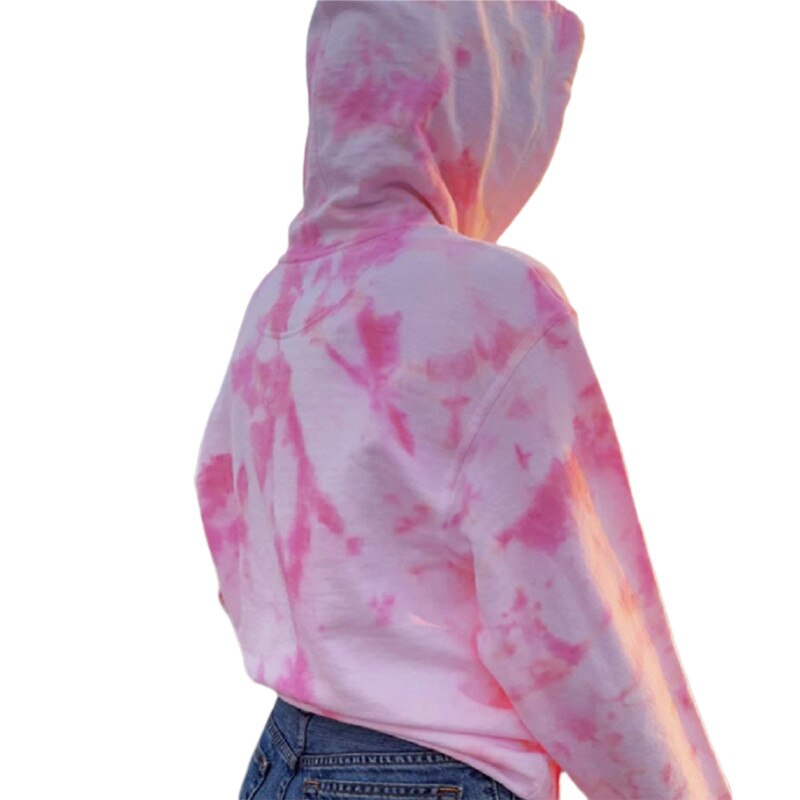 Tie Dye Sport Sweaters Women Sweatshirts Spring Fall Long Sleeve Hooded Pullovers Female Casual Tops Plus Size