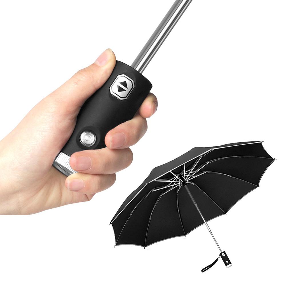 Automatic Reverse Folding Umbrella LED Reflective Strip Automatic Umbrella Flashlight Three-fold Windproof Car Business Umbrella