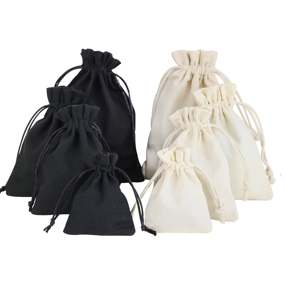 10 Stuks Zwart Wit Natuurlijk Katoen Opbergzakken 8X10 10X14 12X15 13X18Cm Bruiloft Kerst Stof Pakket Trekkoord Zakjes