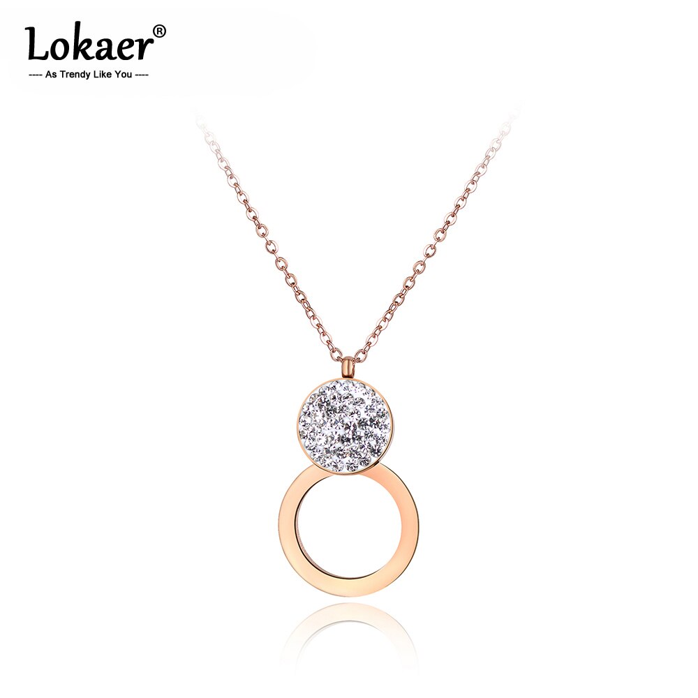 Lokaer Klassische Pflastern Einstellung Strass Doppel Kreis Colliers Halskette Für Frauen Edelstahl Hochzeit Halskette Schmuck N18048