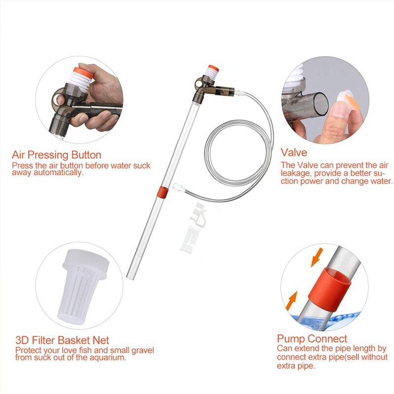 Aquarium Cleaner - Fish Tank Sand Cleaner Kit With Air-Pressing Button And Adjustable Water Flow Controller Clamp For Fish Tank