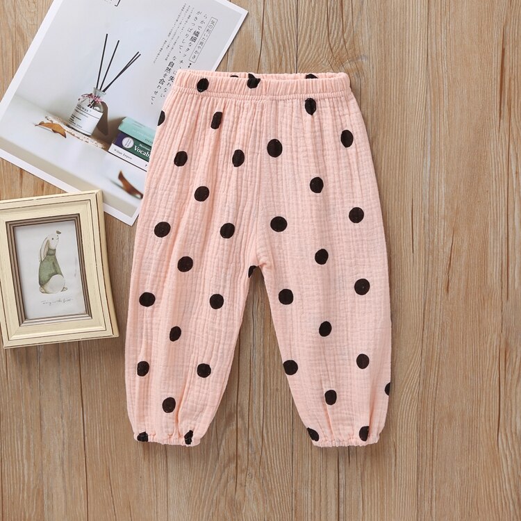 Höst barn bebis pojkar flickor bomull casual prickiga långbyxor småbarn leggings haremsbyxor uk: Rosa svart prick / 18m