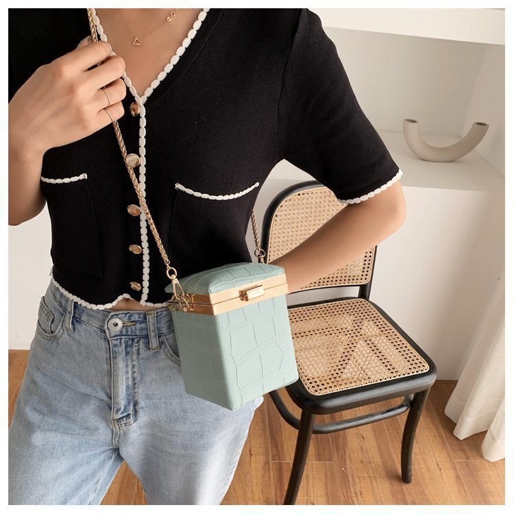 Mini crossbody tas met krokodillenmotief, hoge pu leren dames handtas, schoudertas met ketting: Groente
