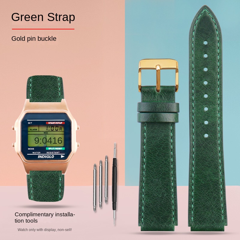 Para Casio pequeño cuadrado AE-1200WH AE1300 AQ-S810W A158 169 W-215/W-S200H SGW-300H correa de cuero pulsera Vintage 18mm TIMEX T80: Negro y gris