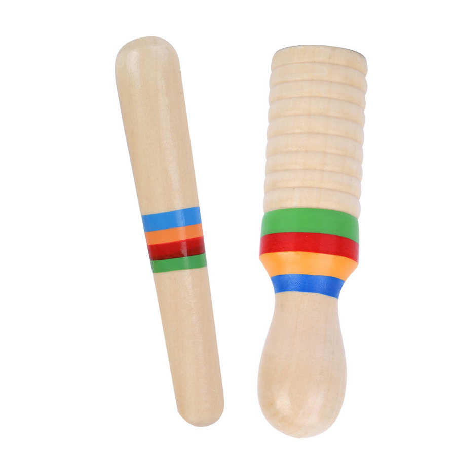 Percussion Instrument Equipped with Scraper Colorful Musical Guiro Instrument Wood 2 Sets for Developing Music Potential Early