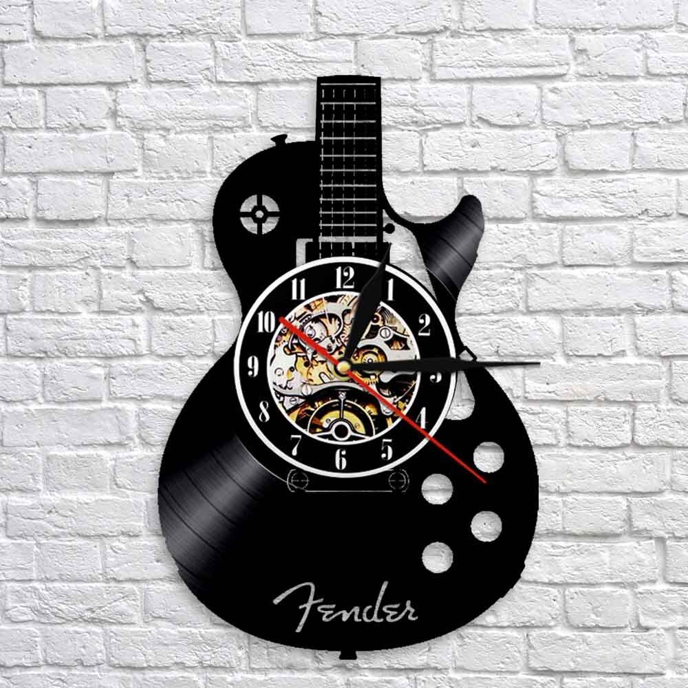 1pc väggklocka snygg dekorativ väggklocka vinylskiva väggklocka gitarrform väggklocka