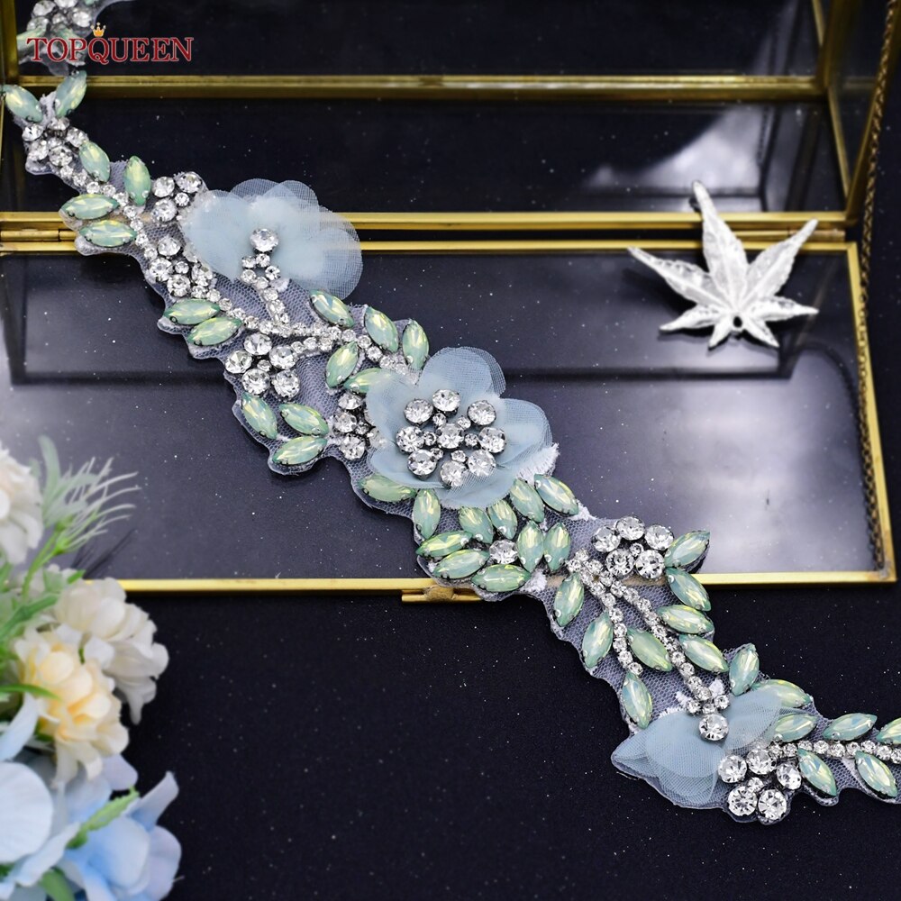 TOPQUEEN S419-G Jahrgang Blumen- Hochzeit Gürtel Smaragd Mutterschaft Schärpe Strass Blume Hüftgürtel Für Braut Kleid Kleid Applikationen: Applikationen Nein Schleife