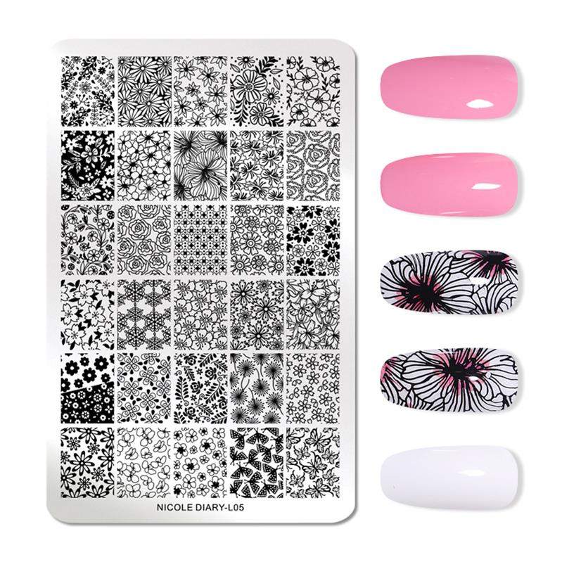 Nicole Dagboek 14.5*9.5 Cm Nail Stempelen Platen Bloemen Lotusblad Afbeeldingsstempel Sjablonen Art Stencil Diy Gereedschap