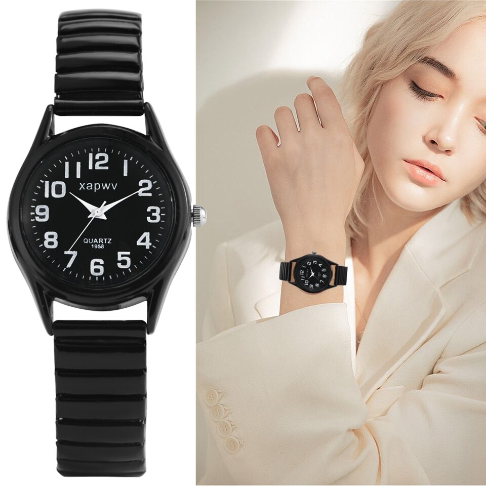 Minimalist Men Women Black Elastic Band Classic Arabic Numeral Dial Quartz Watch Product Couple Watch Lover Anniversary