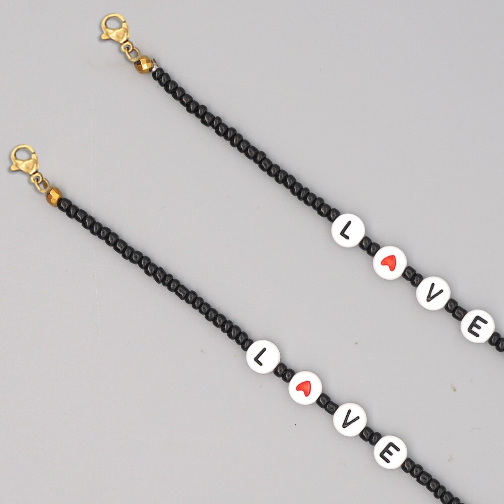 Go2Boho lunettes chaîne pour masque chaînes femmes collier amour lettre colliers Femme Boho bijoux noir perle Colares