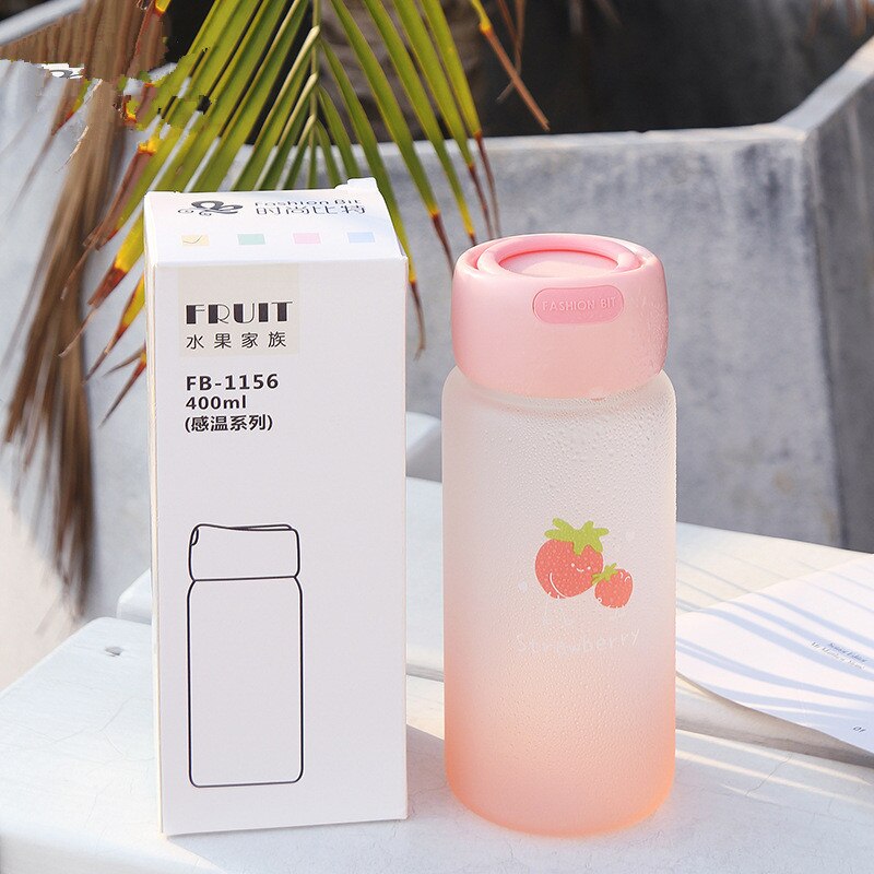400ml kawaii frukt missfärgning frostat glas vattenflaska flickor student bärbara sportflaskor tecknad juice mjölk kopp