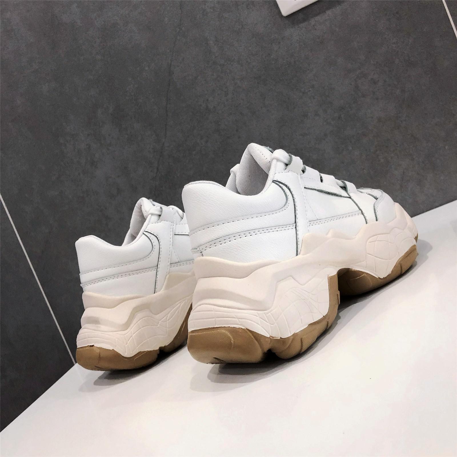 Ins efterår kvinder fritidssko læder platform sko kvinder sneakers damer hvide sneakers stor størrelse 35-41: Hvid / 38