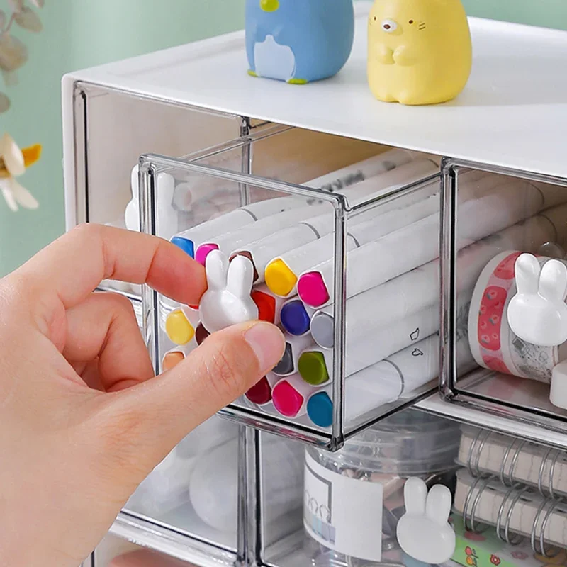 1PC White Plastic Stackable Desktop Drawer Organizer, Multi-Functional Storage Box for Office, Home, and Classroom