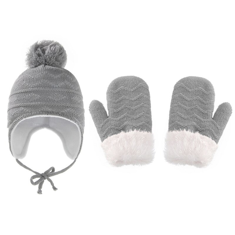 Gants en cachemire pour enfants de 1 à 3 ans, ensemble deux pièces en velours pour garçons et filles de 4 à 6 ans: grey