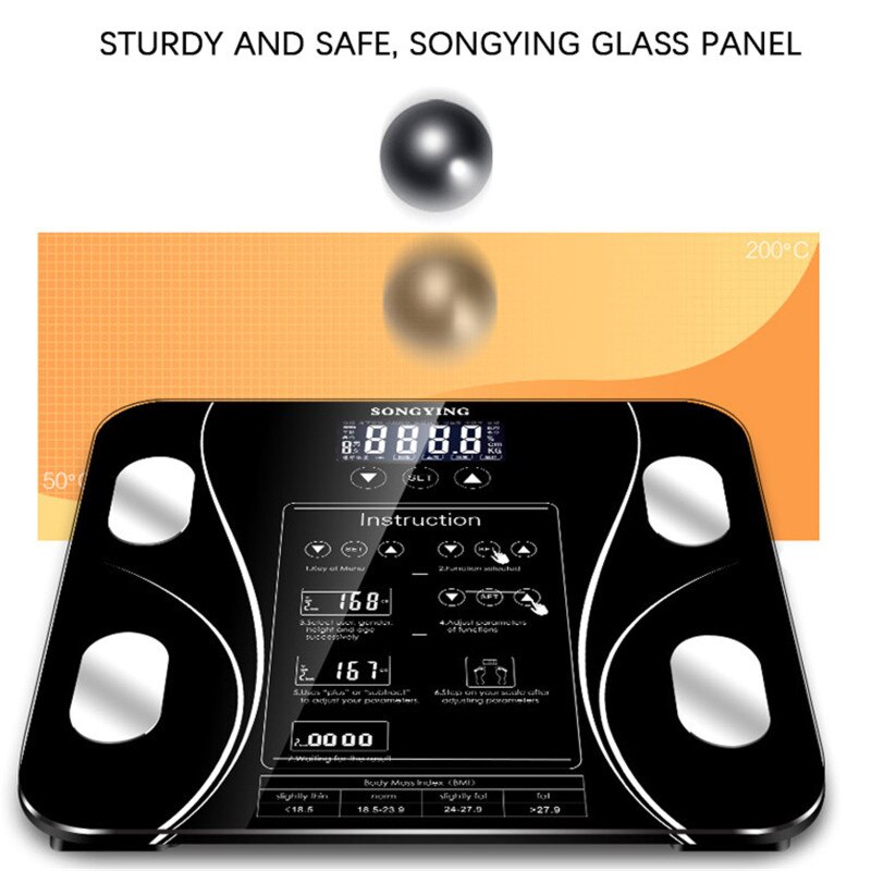 Electronic Weighing Scale USB Charging Sakura Smart Household Weighing Scale Fat Scale LED Digital English Function Screen Home